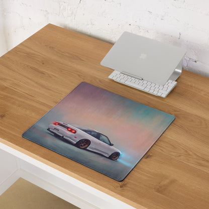 Nissan 180SX Inspired Alpine White Bronze Rim Desk Mat – Low-Friction Cloth Setup Mousepad