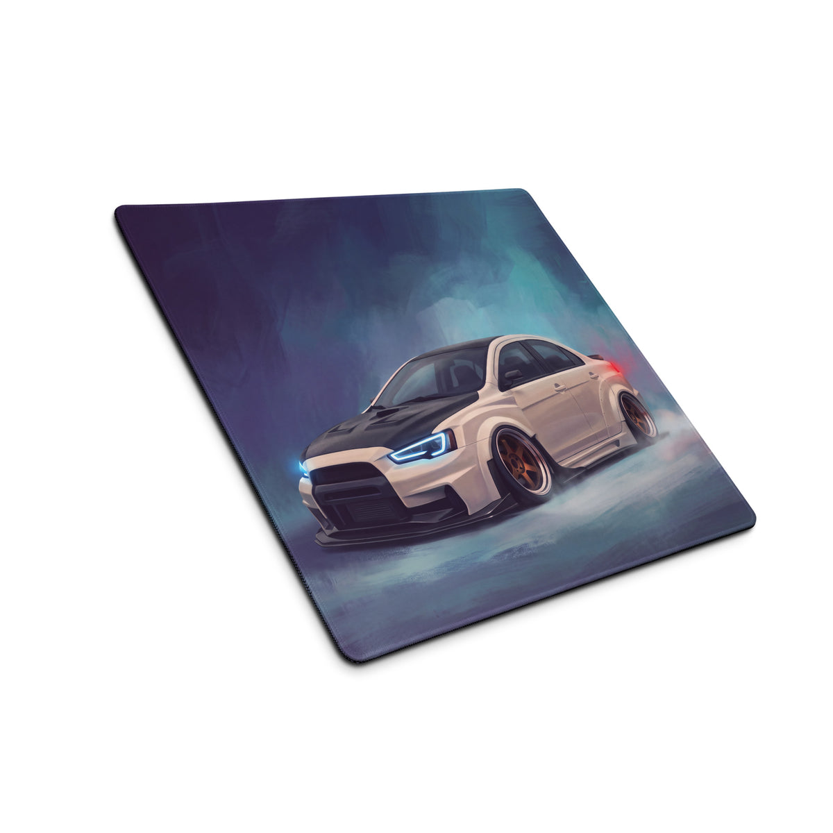 Mitsubishi Lancer Evolution Inspired Alpine White Bronze Rim Evo X Desk Mat – High-Precision XL Gaming Mousepad