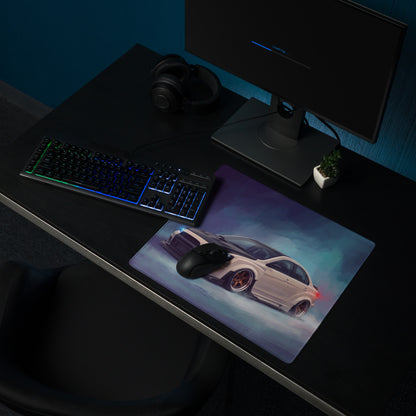 Mitsubishi Lancer Evolution Inspired Alpine White Bronze Rim Evo X Desk Mat – High-Precision XL Gaming Mousepad