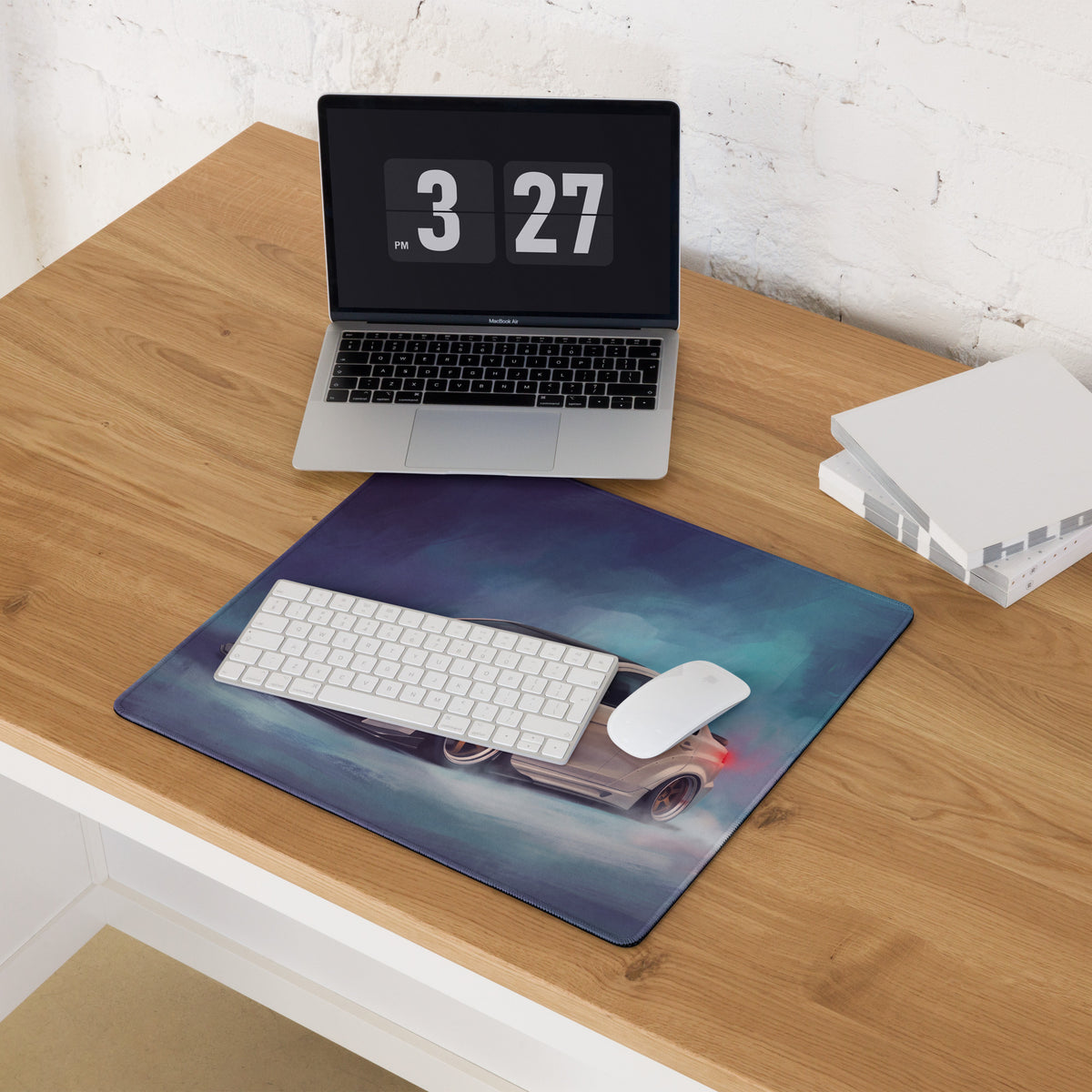 Mitsubishi Lancer Evolution Inspired Alpine White Bronze Rim Evo X Desk Mat – High-Precision XL Gaming Mousepad
