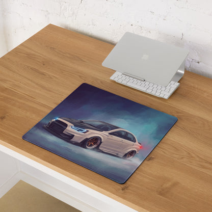 Mitsubishi Lancer Evolution Inspired Alpine White Bronze Rim Evo X Desk Mat – High-Precision XL Gaming Mousepad