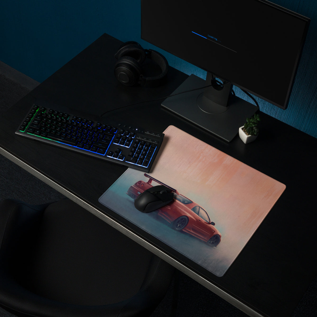 Nissan Skyline Inspired Active Red R34 GT-R Rear Desk Pad – Ultra-Glide Stitched Edge Gaming Mouse Mat