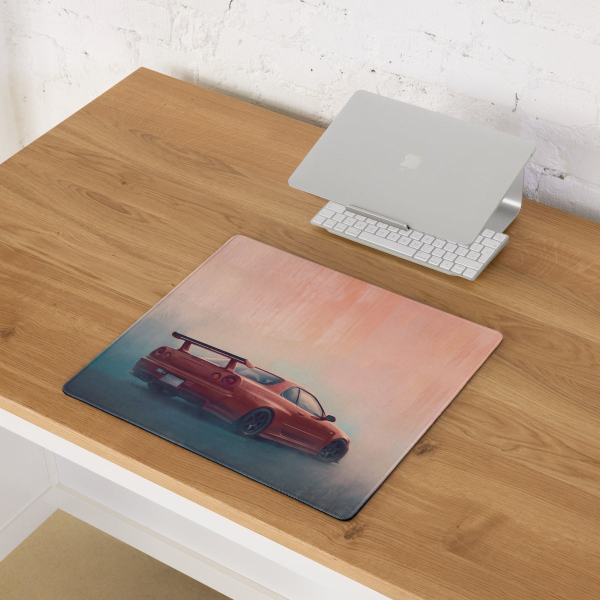 Nissan Skyline Inspired Active Red R34 GT-R Rear Desk Pad – Ultra-Glide Stitched Edge Gaming Mouse Mat