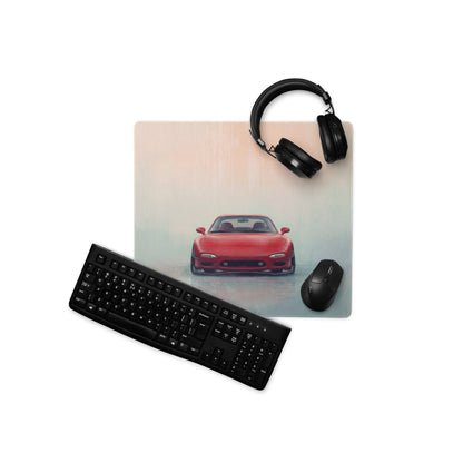 Red sports car graphic printed on a red fd frontal xl gaming mousepad for high precision desk use