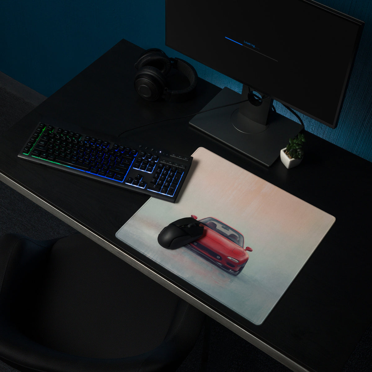 Mazda rx-7 inspired vintage red fd sports car graphic printed on high-precision xl gaming mousepad with gradient background