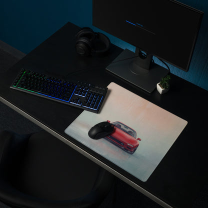 Mazda rx-7 inspired vintage red fd sports car graphic printed on high-precision xl gaming mousepad with gradient background
