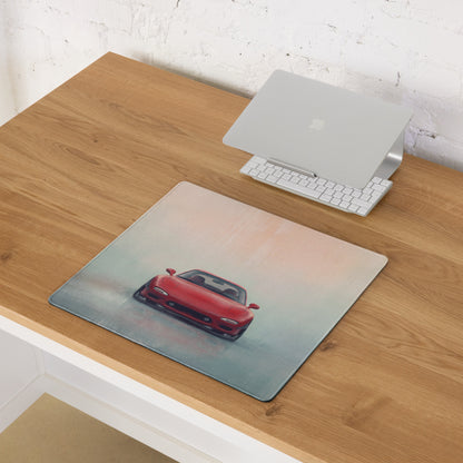 Red Mazda RX-7 inspired vintage FD frontal graphic printed on a rectangular soft-touch XL gaming mousepad
