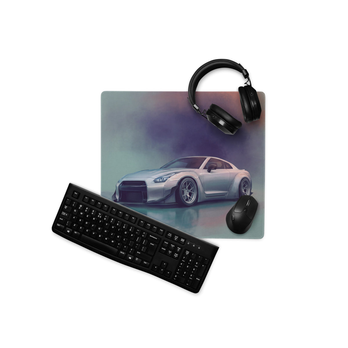 Nissan GT-R Inspired Ultimate Silver Widebody Desk Pad – Ultra-Glide Stitched Edge Gaming Mouse Mat