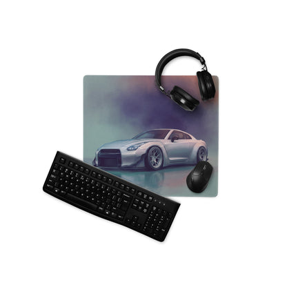Nissan GT-R Inspired Ultimate Silver Widebody Desk Pad – Ultra-Glide Stitched Edge Gaming Mouse Mat
