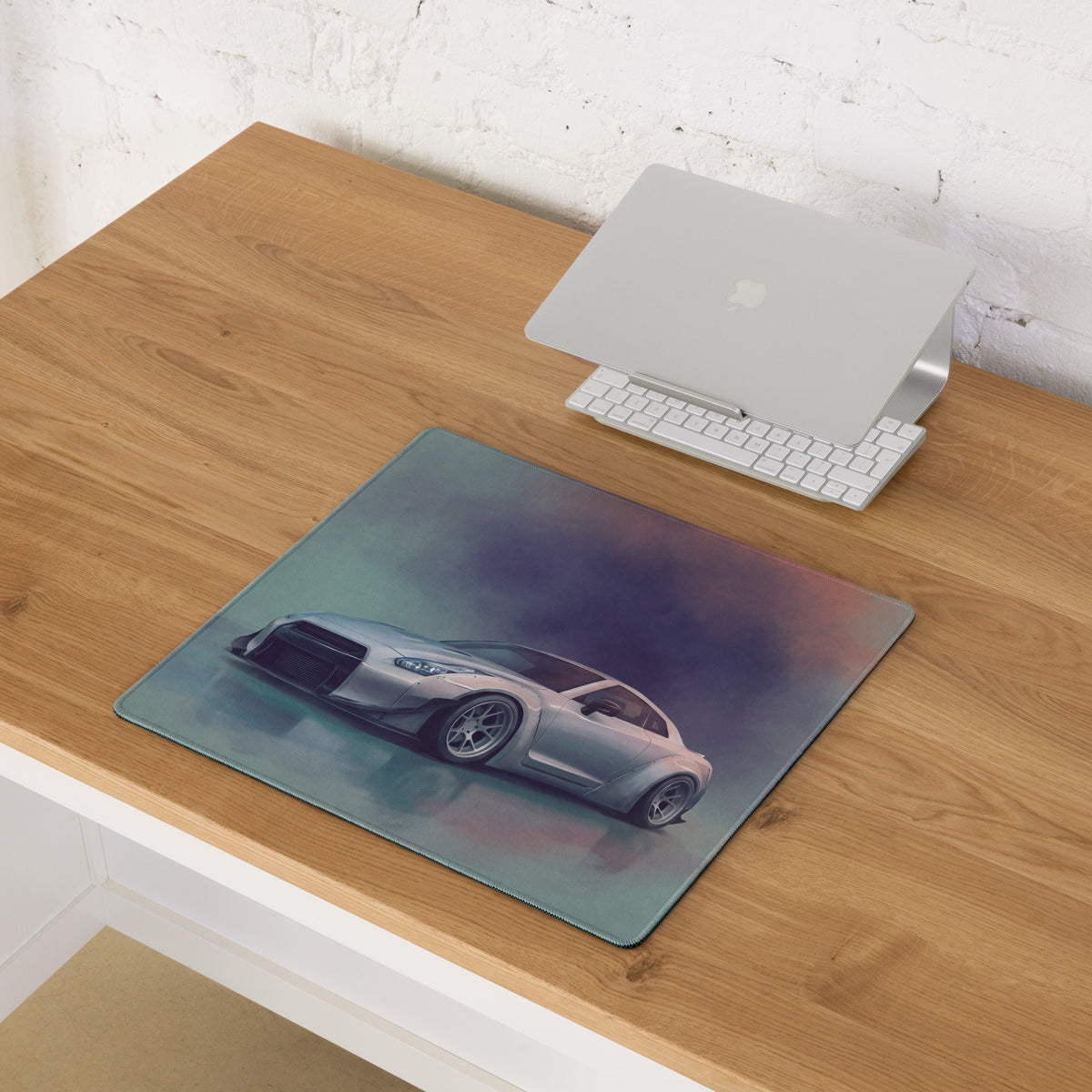 Nissan GT-R Inspired Ultimate Silver Widebody Desk Pad – Ultra-Glide Stitched Edge Gaming Mouse Mat