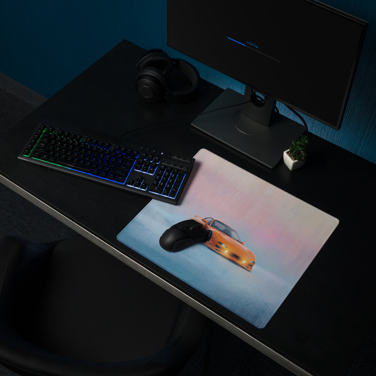Mazda RX-7 Inspired Competition Orange FD Fog Desk Mat – Low-Friction Cloth Setup Mousepad