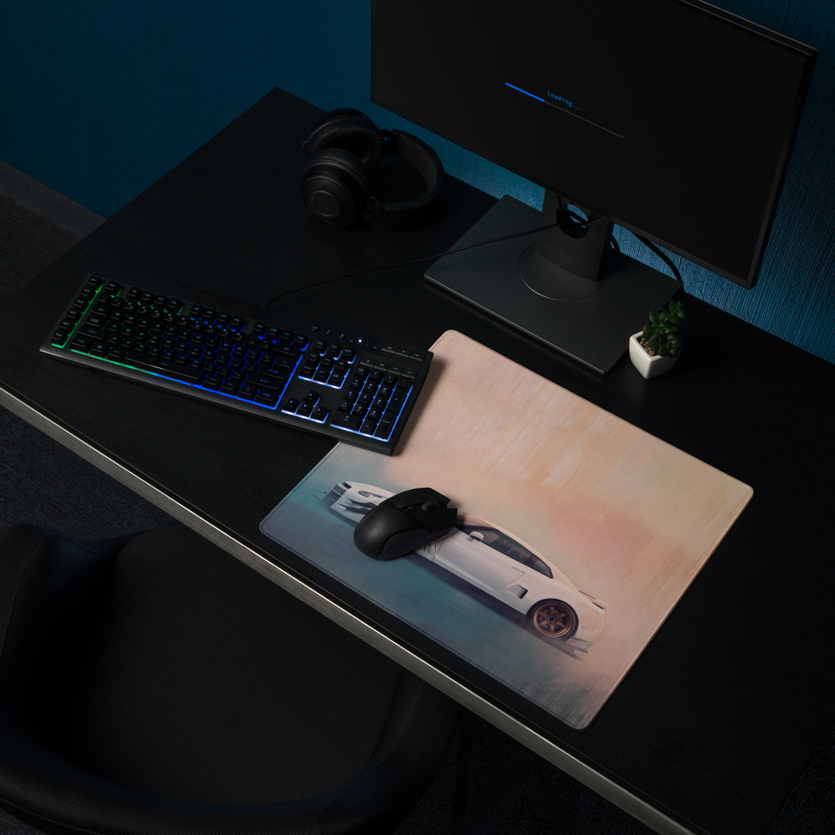 Nissan GT-R Inspired Pearl White Bronze Rim Widebody Desk Pad – Ultra-Glide Stitched Edge Gaming Mouse Mat
