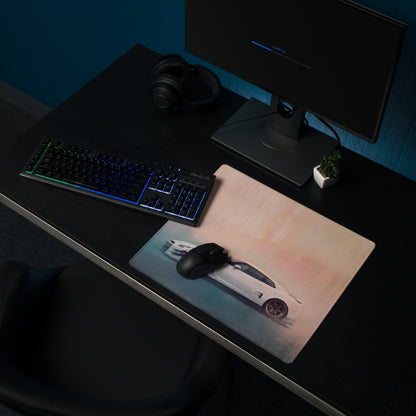 Nissan GT-R Inspired Pearl White Bronze Rim Widebody Desk Pad – Ultra-Glide Stitched Edge Gaming Mouse Mat