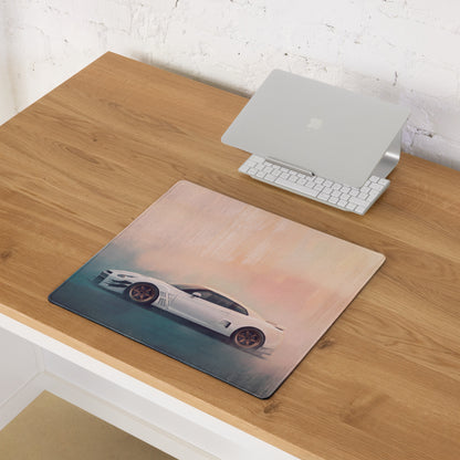 Nissan GT-R Inspired Pearl White Bronze Rim Widebody Desk Pad – Ultra-Glide Stitched Edge Gaming Mouse Mat