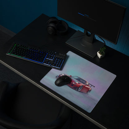 Red sports car graphic on a rectangular non-slip mousepad with subtle gradient background inspired by mazda rx-7 widebody design