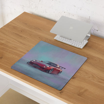 Mazda RX-7 inspired vintage red widebody GT wing graphic on a soft textured rectangular non-slip mousepad
