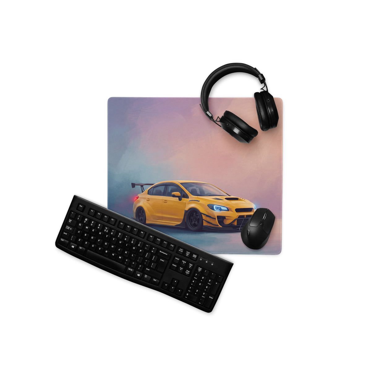 Subaru WRX STI Inspired Sunrise Yellow Widebody Desk Mat – High-Precision XL Gaming Mousepad