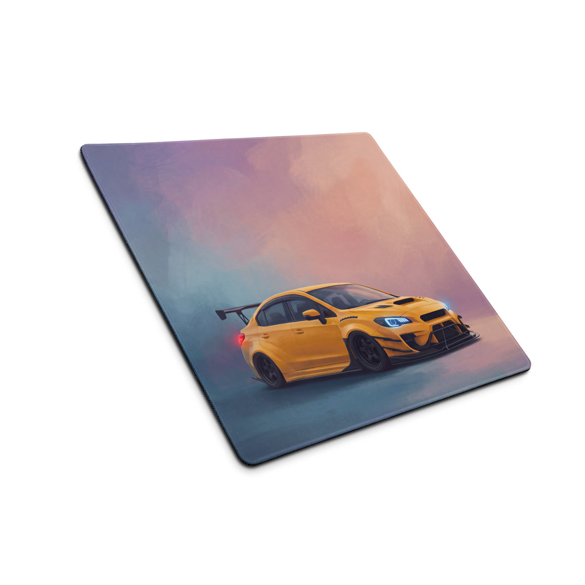 Subaru WRX STI Inspired Sunrise Yellow Widebody Desk Mat – High-Precision XL Gaming Mousepad