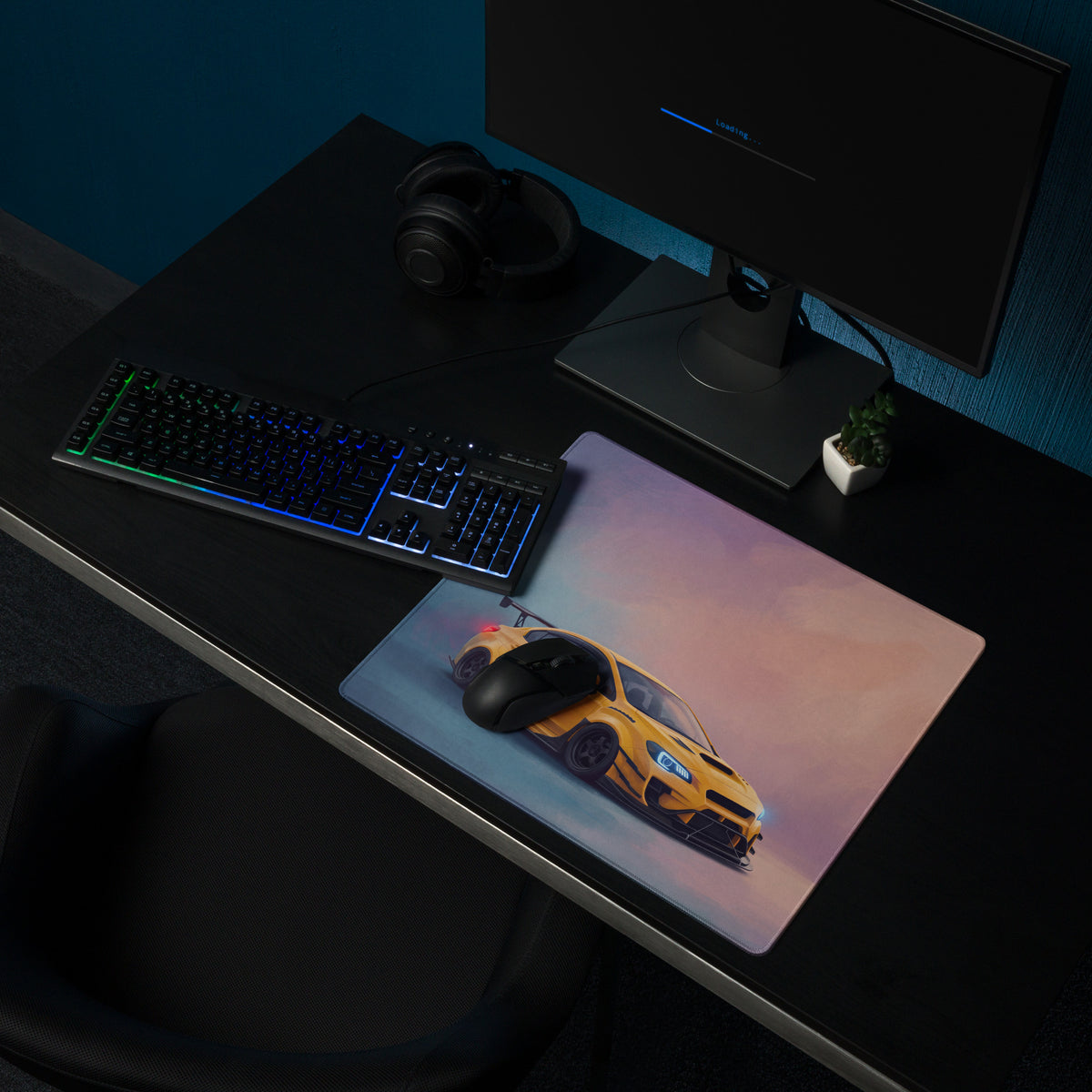Subaru WRX STI Inspired Sunrise Yellow Widebody Desk Mat – High-Precision XL Gaming Mousepad