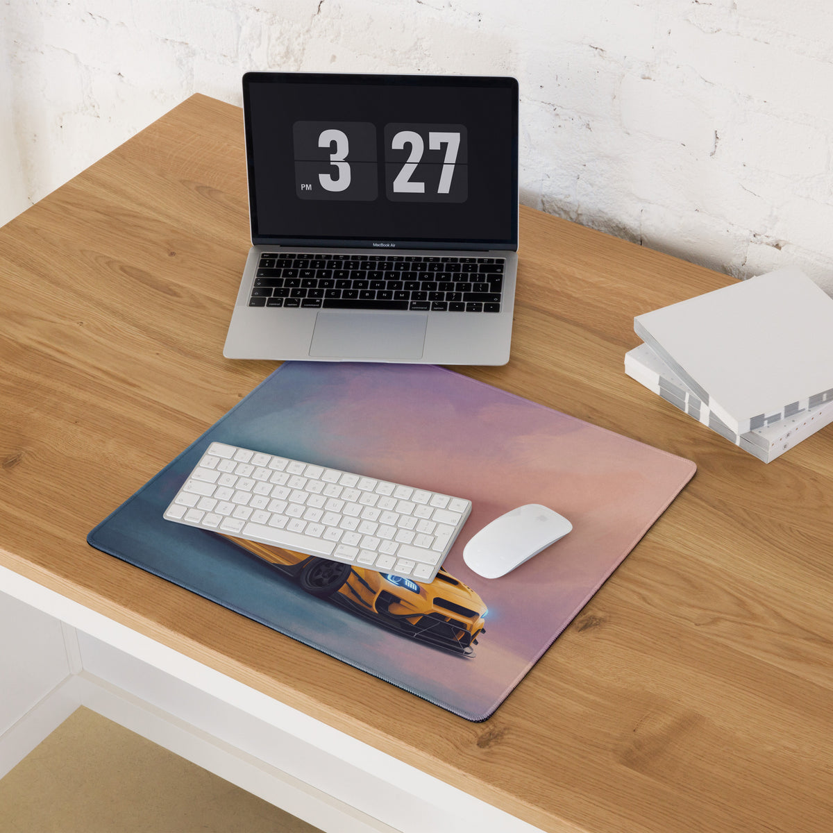 Subaru WRX STI Inspired Sunrise Yellow Widebody Desk Mat – High-Precision XL Gaming Mousepad