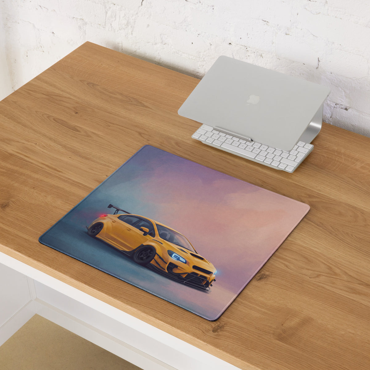 Subaru WRX STI Inspired Sunrise Yellow Widebody Desk Mat – High-Precision XL Gaming Mousepad