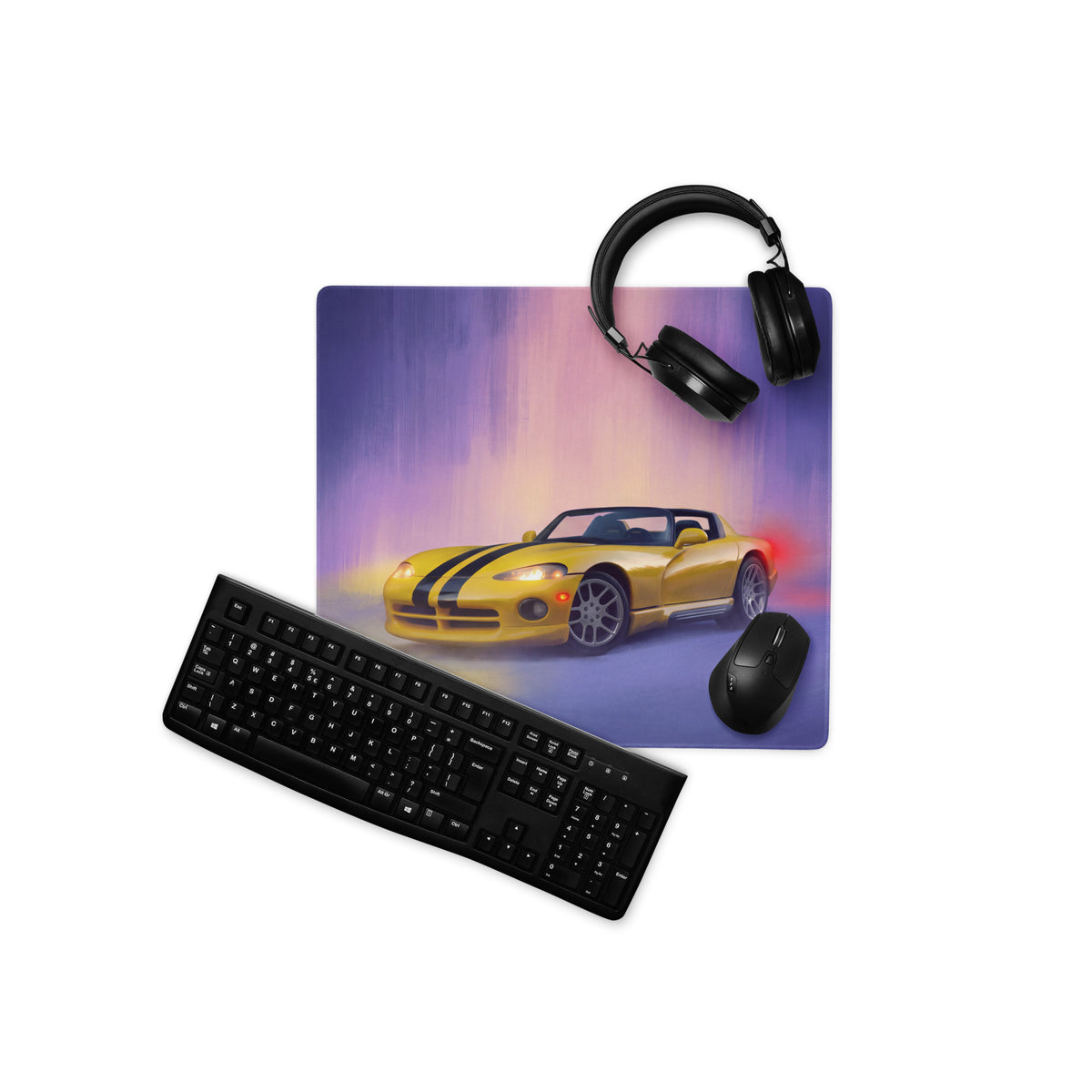 Dodge Viper Inspired Racing Yellow RT Desk Pad – Ultra-Glide Stitched Edge Gaming Mouse Mat