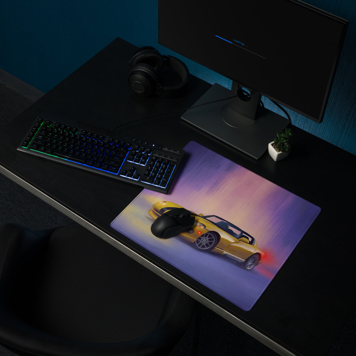 Dodge Viper Inspired Racing Yellow RT Desk Pad – Ultra-Glide Stitched Edge Gaming Mouse Mat