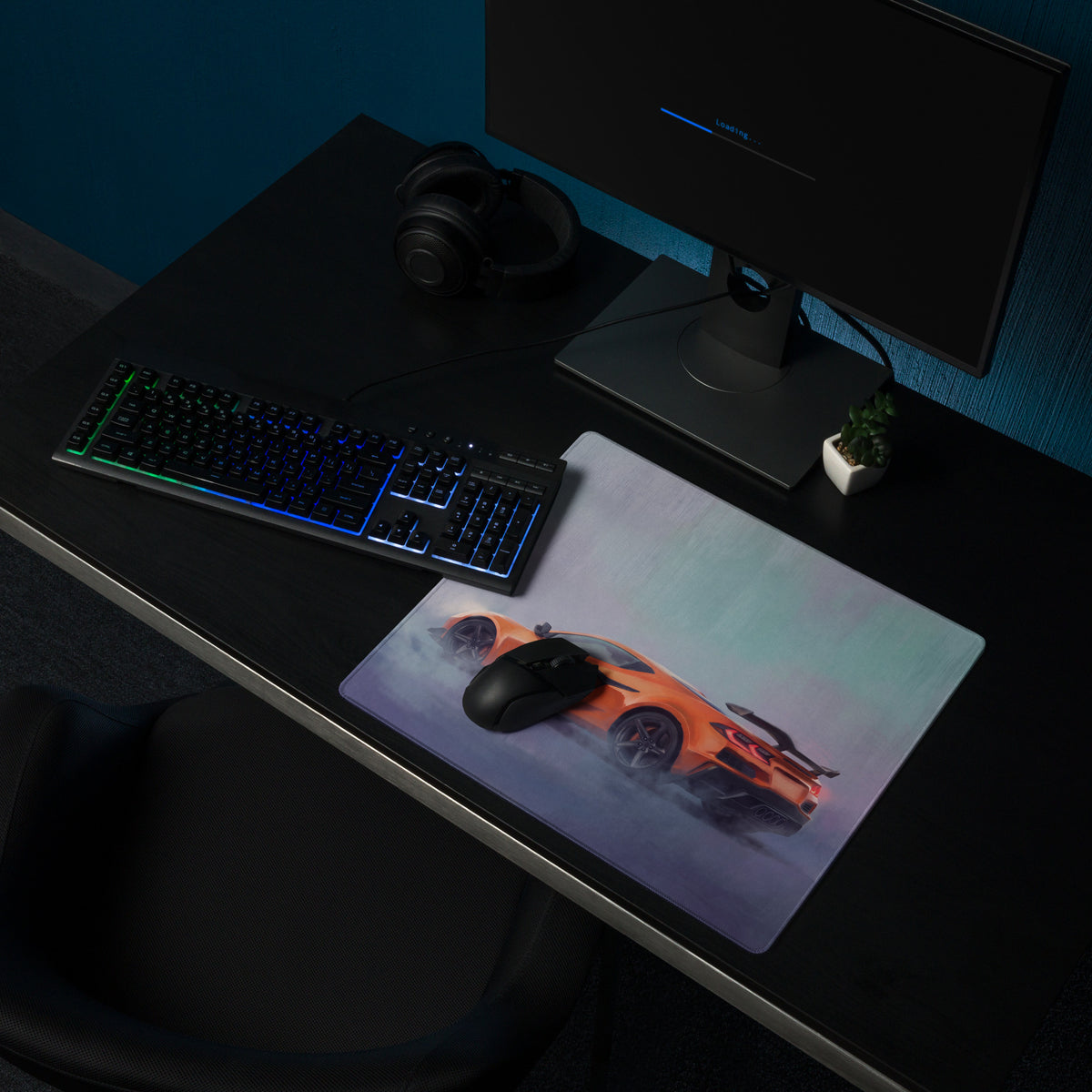 Chevrolet Corvette C8 Inspired Amplify Orange Desk Mat – Low-Friction Cloth Setup Mousepad