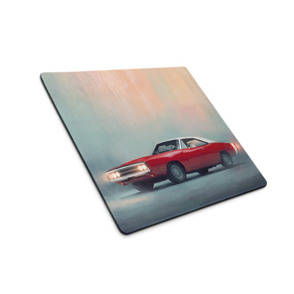 Dodge Charger Inspired Classic Crimson White Desk Pad – Ultra-Glide Stitched Edge Gaming Mouse Mat