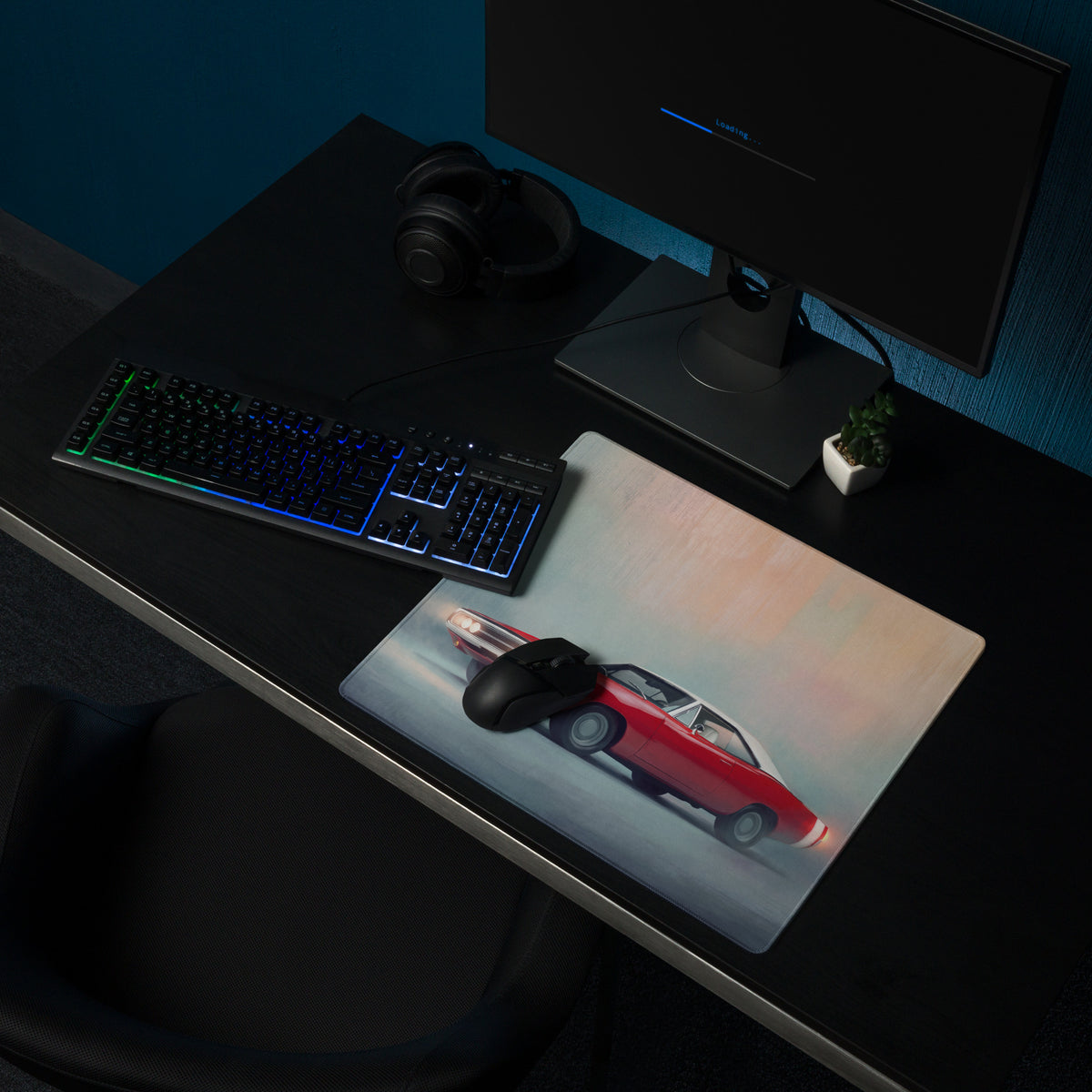 Dodge Charger Inspired Classic Crimson White Desk Pad – Ultra-Glide Stitched Edge Gaming Mouse Mat