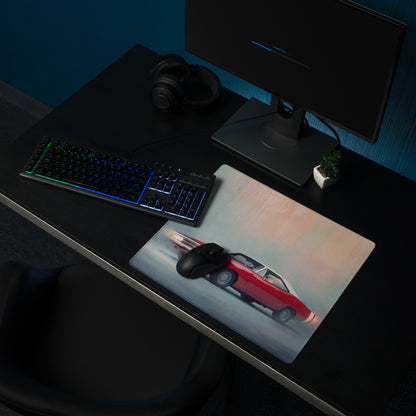 Dodge Charger Inspired Classic Crimson White Desk Pad – Ultra-Glide Stitched Edge Gaming Mouse Mat