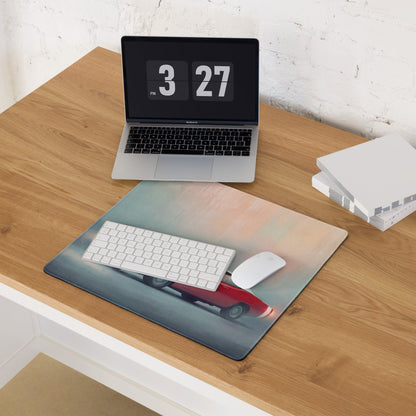 Dodge Charger Inspired Classic Crimson White Desk Pad – Ultra-Glide Stitched Edge Gaming Mouse Mat