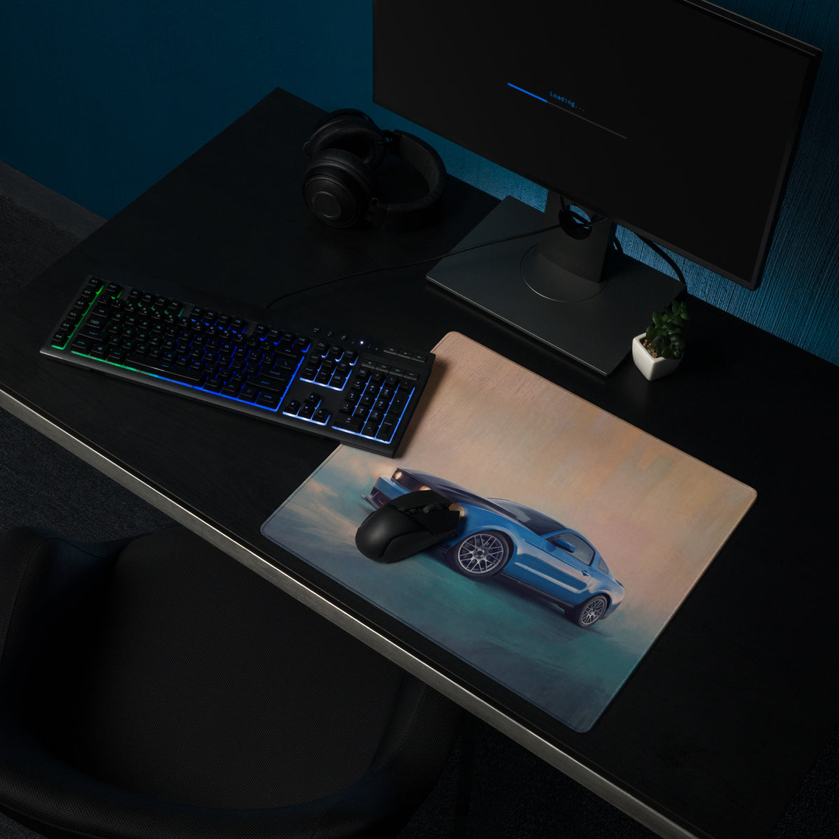 Ford Mustang Inspired Grabber Blue Boss Desk Mat – Low-Friction Cloth Setup Mousepad