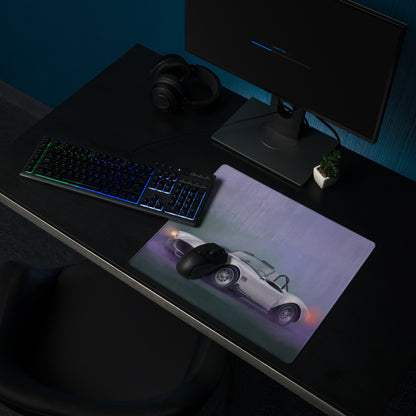 White vintage shelby cobra inspired sports car graphic mousepad on pearl white non-slip extended desk pad