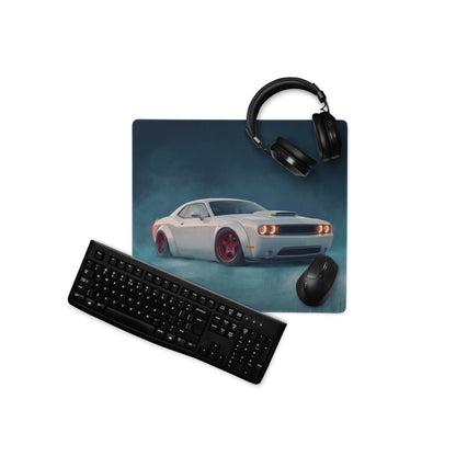 Dodge Challenger Inspired White Knuckle Red Rim Desk Mat – High-Precision XL Gaming Mousepad