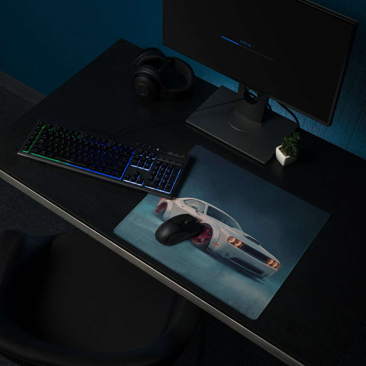 Dodge Challenger Inspired White Knuckle Red Rim Desk Mat – High-Precision XL Gaming Mousepad