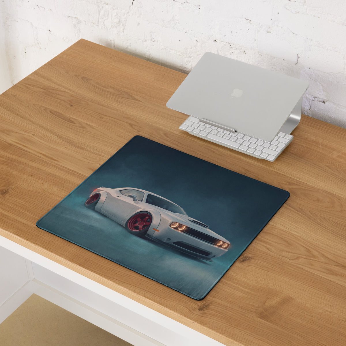 Dodge Challenger Inspired White Knuckle Red Rim Desk Mat – High-Precision XL Gaming Mousepad