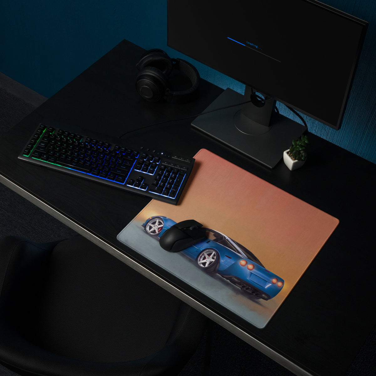 Chevrolet Corvette C6 Inspired Le Mans Blue Desk Mat – Low-Friction Cloth Setup Mousepad