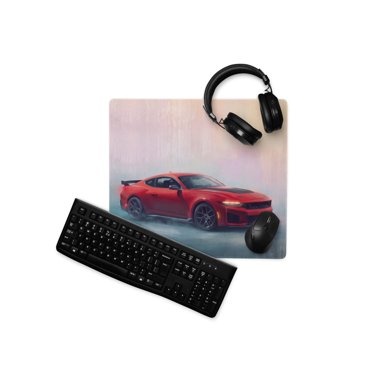 Ford Mustang Inspired Race Red Dark Horse Desk Pad – Extended Non-Slip PC Mouse Mat