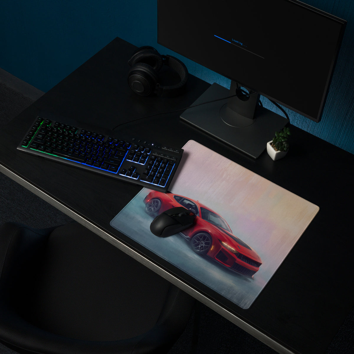 Ford Mustang Inspired Race Red Dark Horse Desk Pad – Extended Non-Slip PC Mouse Mat