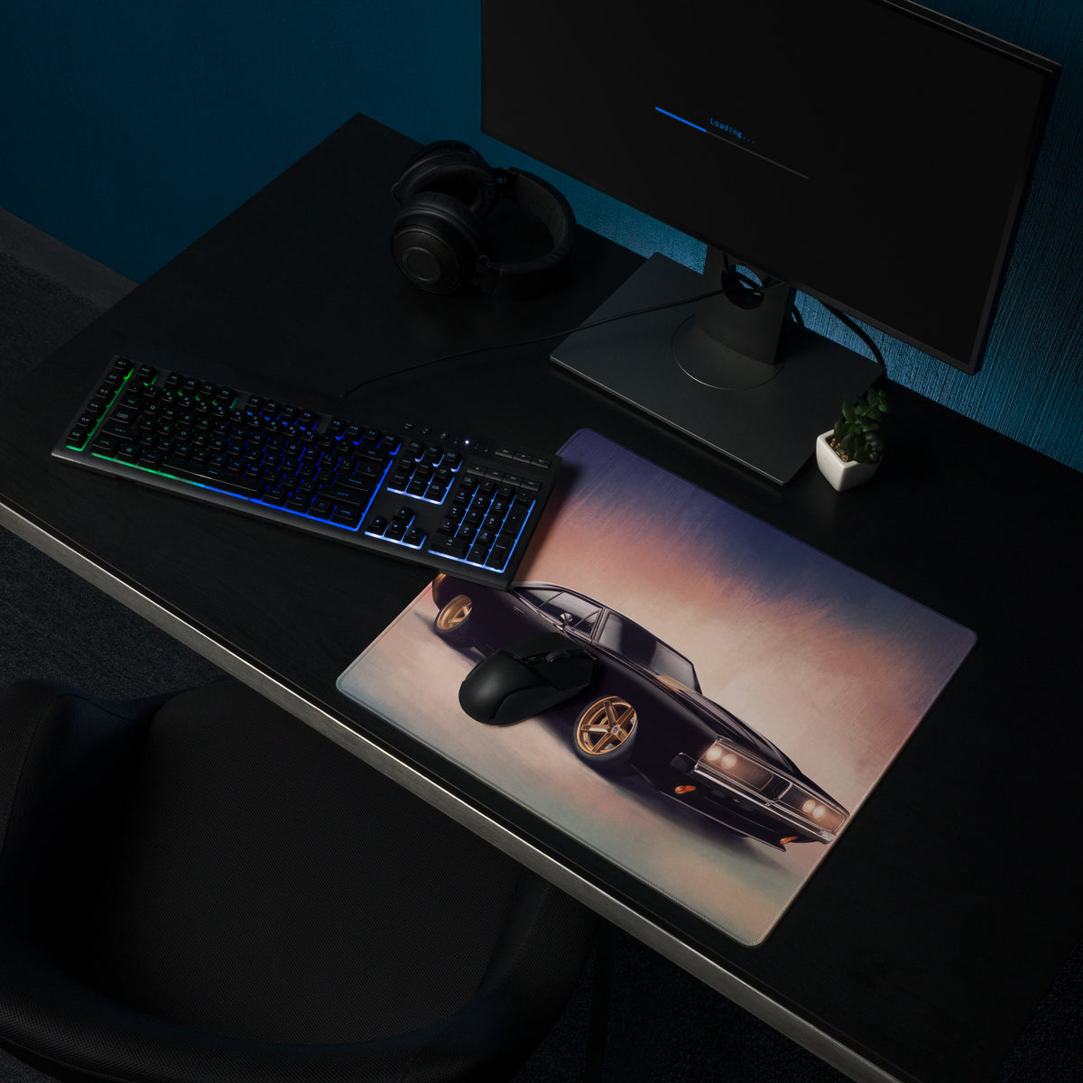 Dodge Charger Inspired Midnight Gold Restomod Desk Mat – High-Precision XL Gaming Mousepad