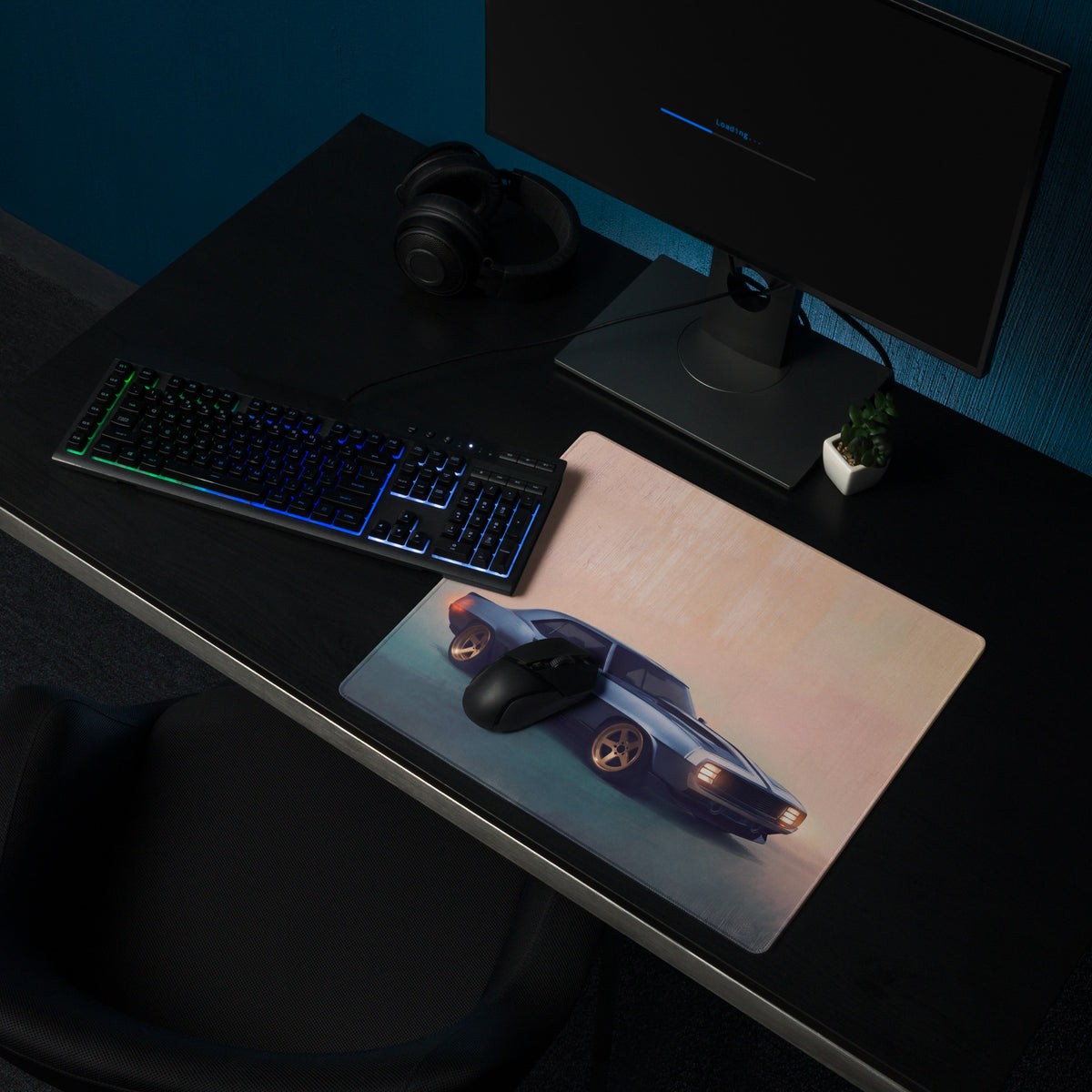 Chevrolet Camaro Inspired Steel Blue Restomod Desk Mat – Low-Friction Cloth Setup Mousepad