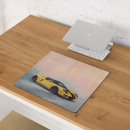 Yellow Ford GT racing car graphic on XL soft pastel gradient desk mat high-precision gaming mousepad
