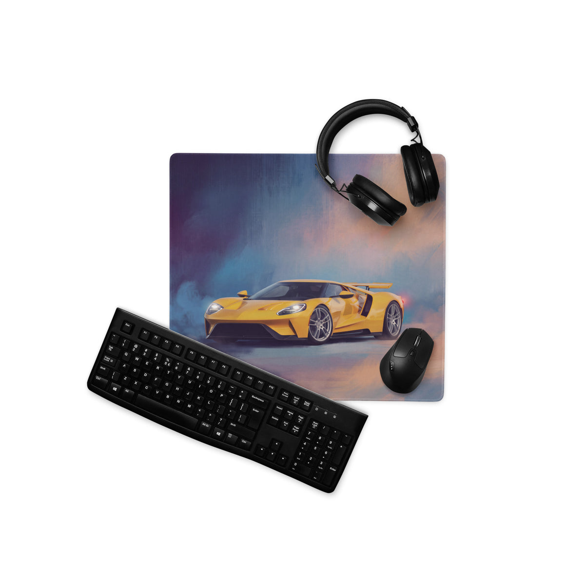 Ford GT Inspired Triple Yellow Aerodynamic Desk Mat – Low-Friction Cloth Setup Mousepad