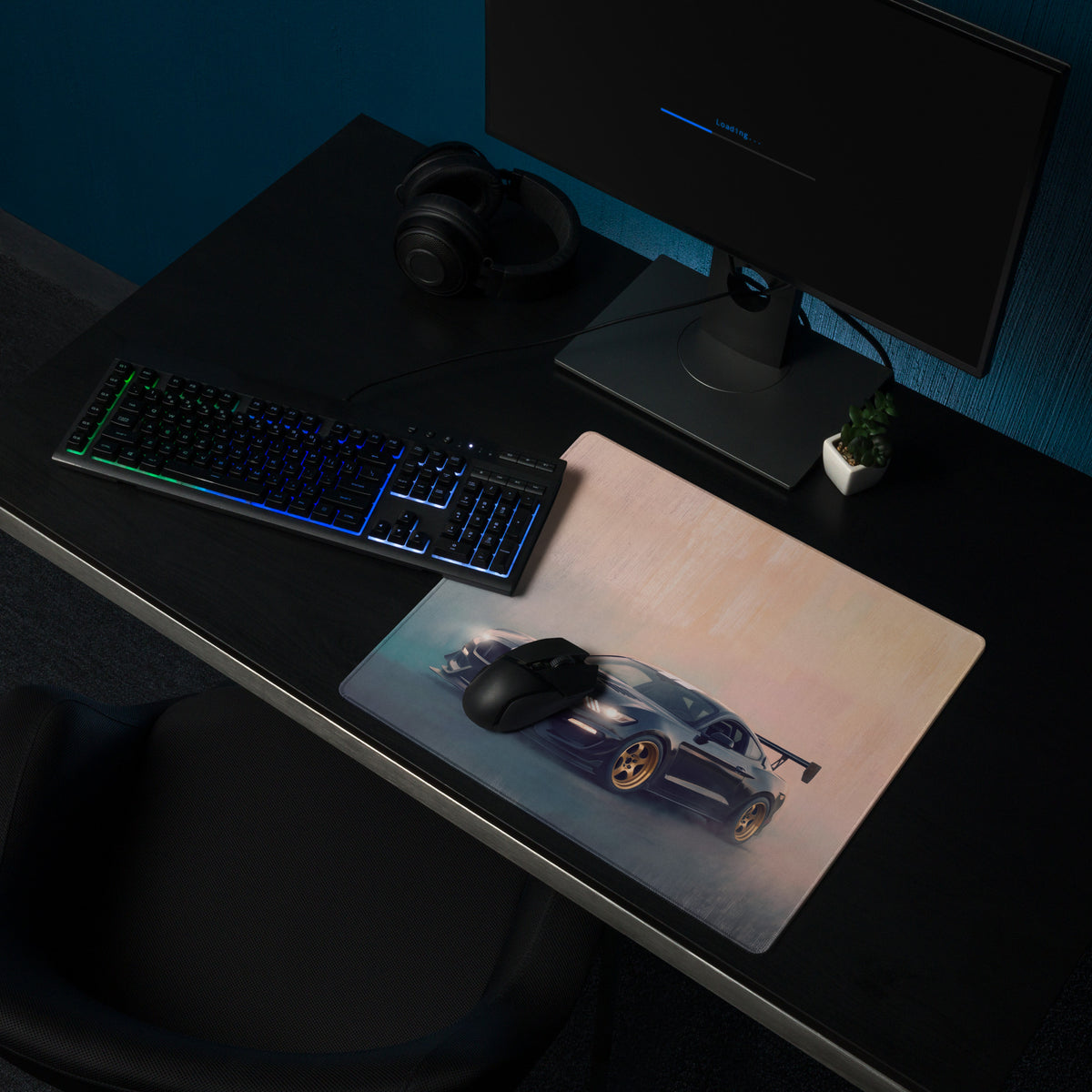 Ford Mustang Inspired Shadow Black Gold Rim Desk Mat – High-Precision XL Gaming Mousepad