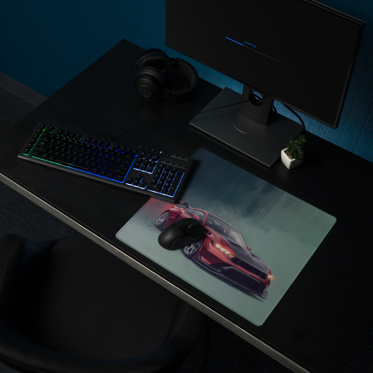 Ford Mustang Inspired Rapid Red GTD Carbon Desk Mat – Low-Friction Cloth Setup Mousepad