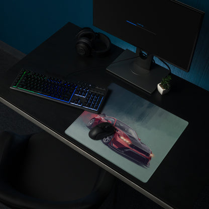 Ford Mustang Inspired Rapid Red GTD Carbon Desk Mat – Low-Friction Cloth Setup Mousepad