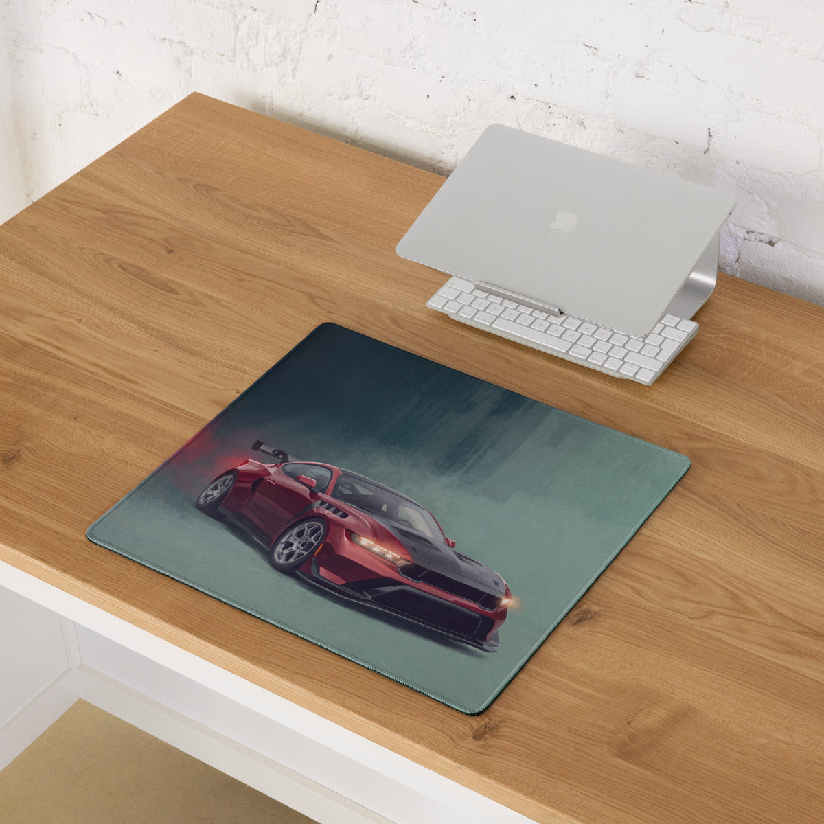 Ford Mustang Inspired Rapid Red GTD Carbon Desk Mat – Low-Friction Cloth Setup Mousepad