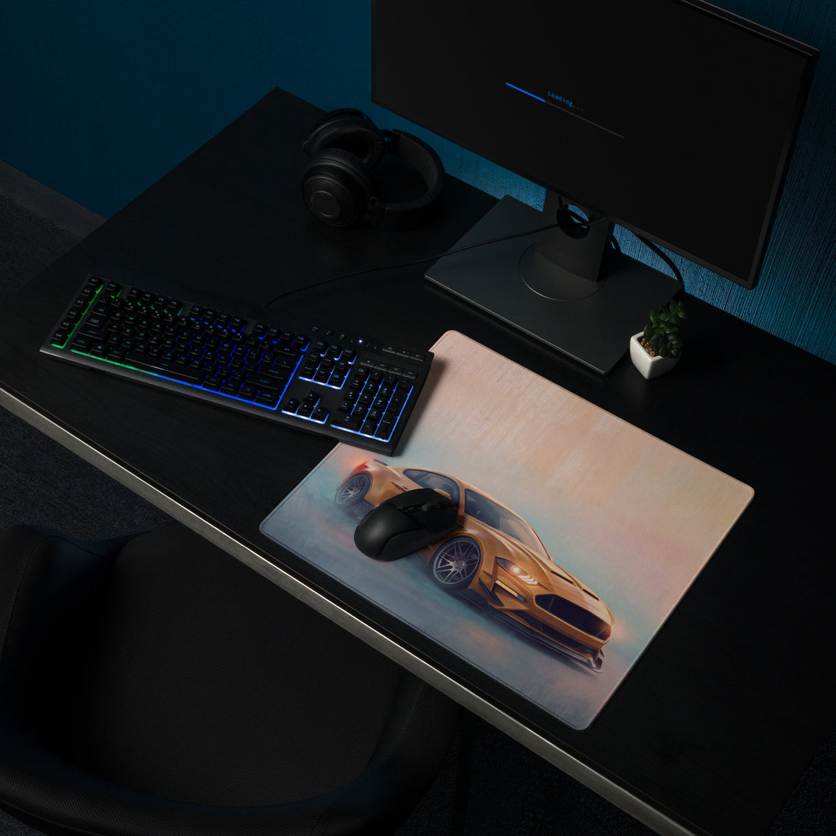 Ford Mustang Inspired Sunset Gold Widebody Desk Pad – Ultra-Glide Stitched Edge Gaming Mouse Mat