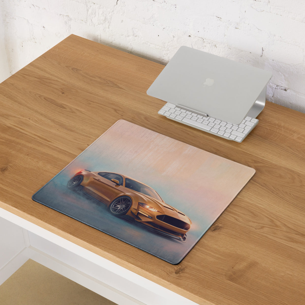 Ford Mustang Inspired Sunset Gold Widebody Desk Pad – Ultra-Glide Stitched Edge Gaming Mouse Mat
